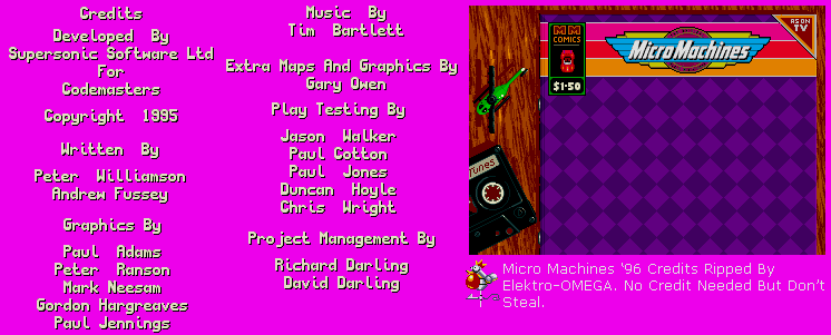 Micro Machines Turbo Tournament '96 (PAL) - Credits