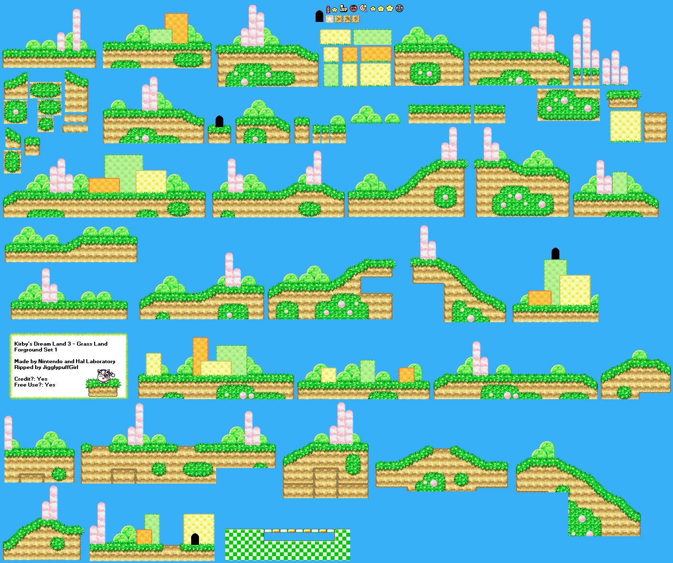 SNES - Kirby's Dream Land 3 - Grass Land Foreground Set 1 ...