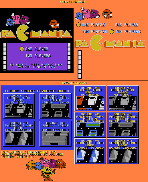 Pac-Mania (Bootleg) - Title Screen & Round Select
