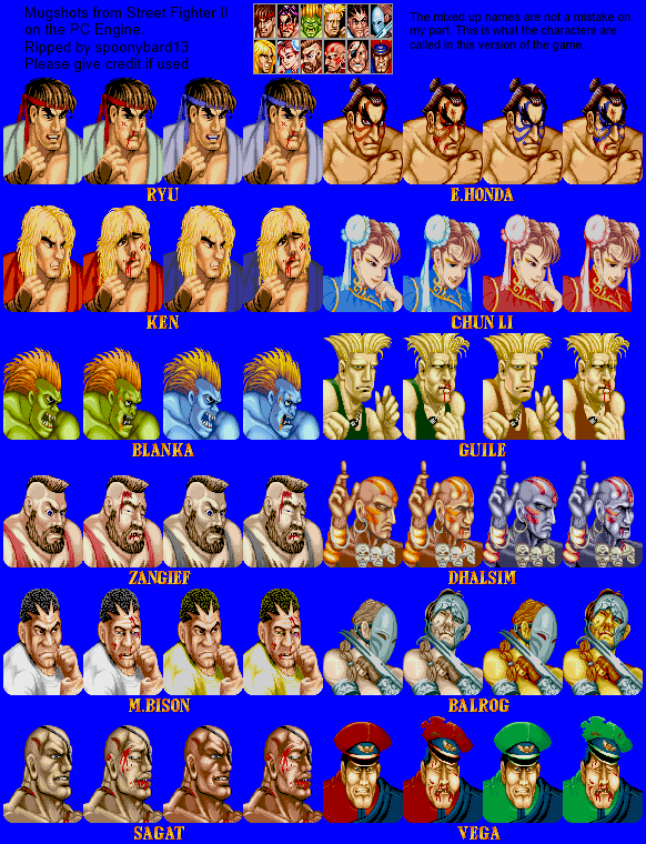 TurboGrafx-16 - Street Fighter 2 - Mugshots - The Spriters Resource