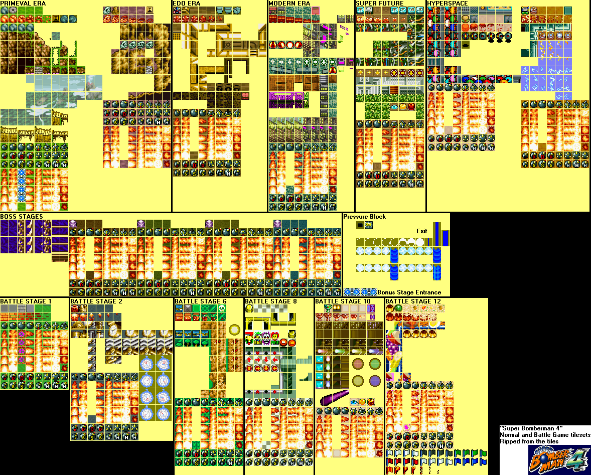 SNES - Super Bomberman 4 (JPN) - Tiles - The Spriters Resource