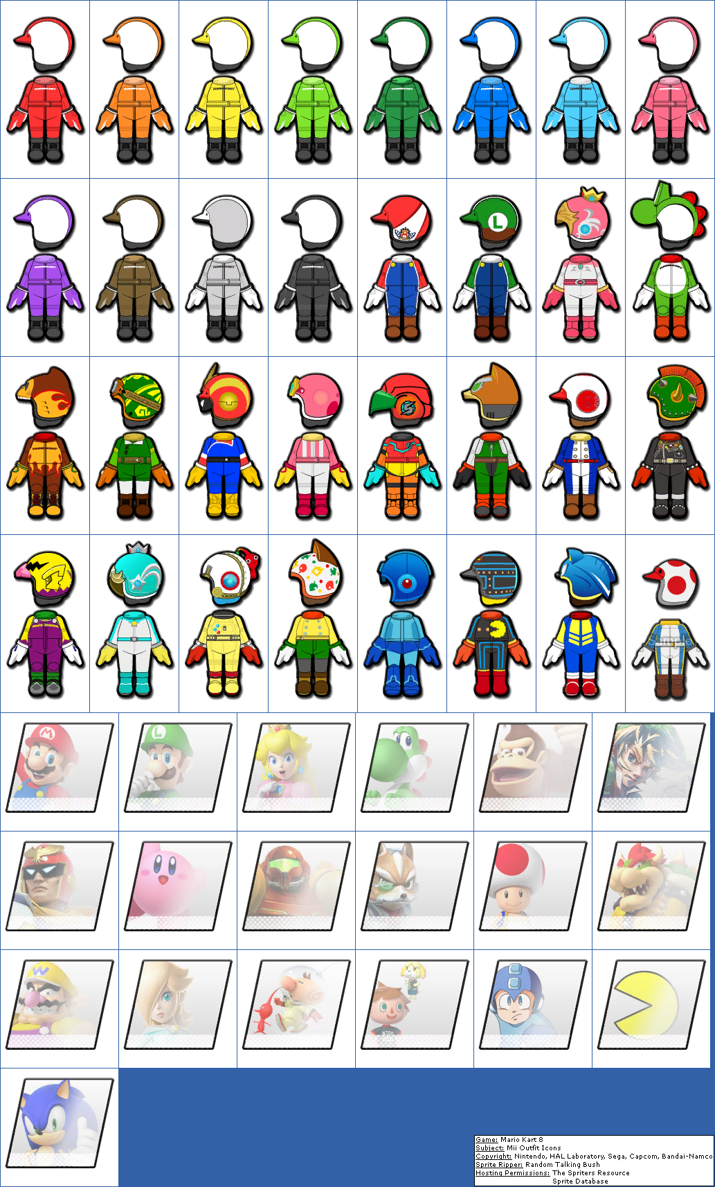 The Spriters Resource Full Sheet View Mario Kart 8 Mii Outfit Icons 2495