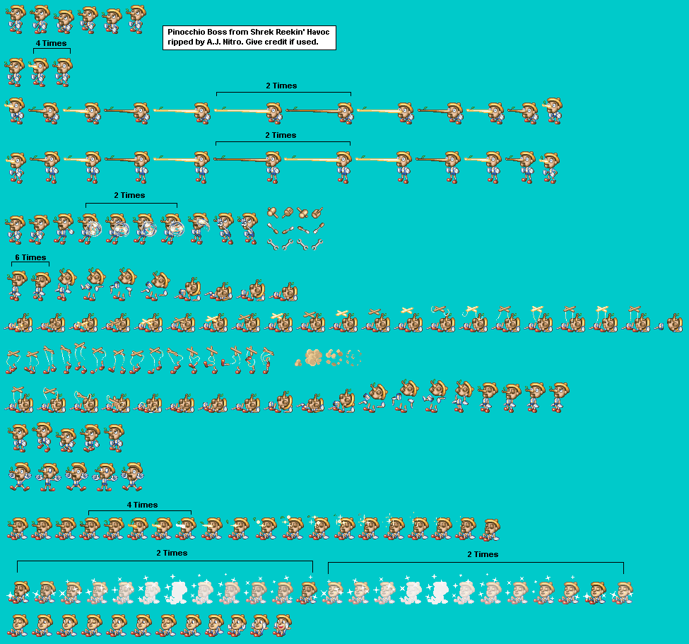 The Spriters Resource - Full Sheet View - Shrek: Reekin' Havoc - Pinocchio